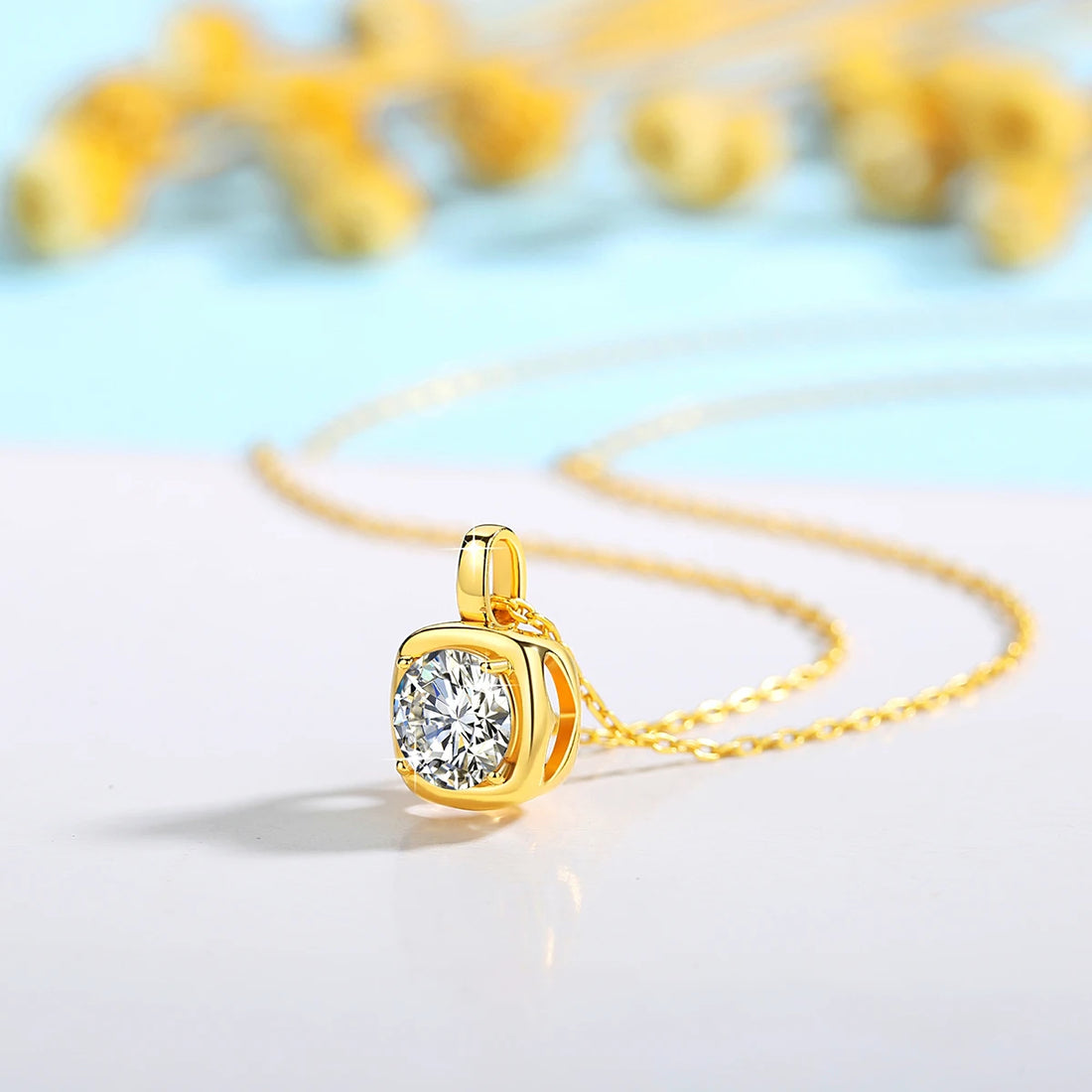 Casual 14K Gold AU585 Personalized Necklace 1ct Moissanite Diamond Sugar Cube Pendant for Woman Wedding Gifts Certified Jewelry
