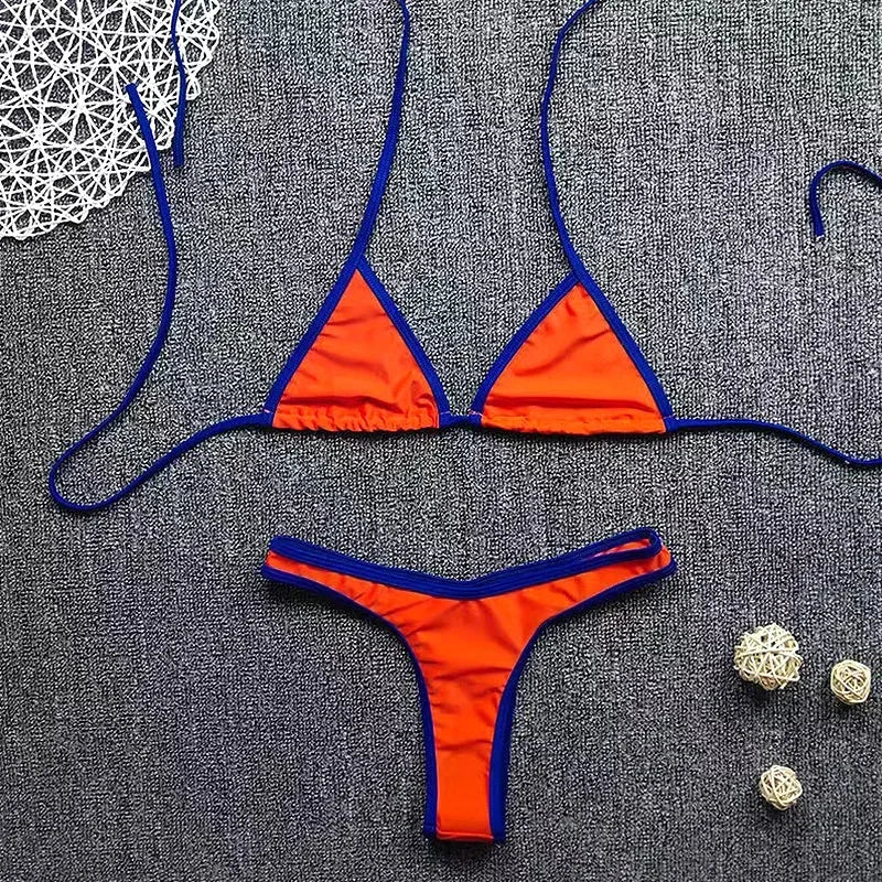DGTQ Sexy Women Summer Swimwear Bikini Set Tie Side Push Up Bra Thong Swimsuit G-String Two-pieces Swimming Bathing Suit Biquini