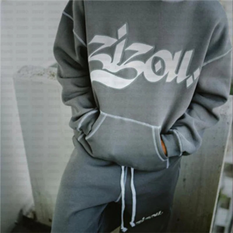 2024 new Hoodie  letter print Gothic punk streetwear men's hoodie Sweatshirt pullover long sleeved super big ZIP up hoodie Y2K