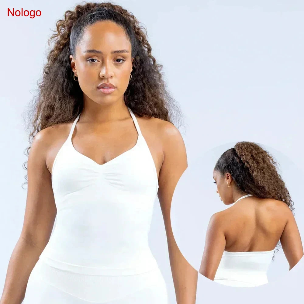 Impact Longline Strappy Top Women Seamless Yoga Tank Tops Ruched Backless Gym Clothes Workout Sleeveless Shirts With Buit In Bra