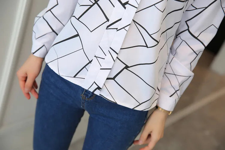 Stripe Women Blouse Fashion Standing Collar Women's Shirt Long Sleeved Shirts and Blouses Printing Ladies Tops Basic Womens Tops