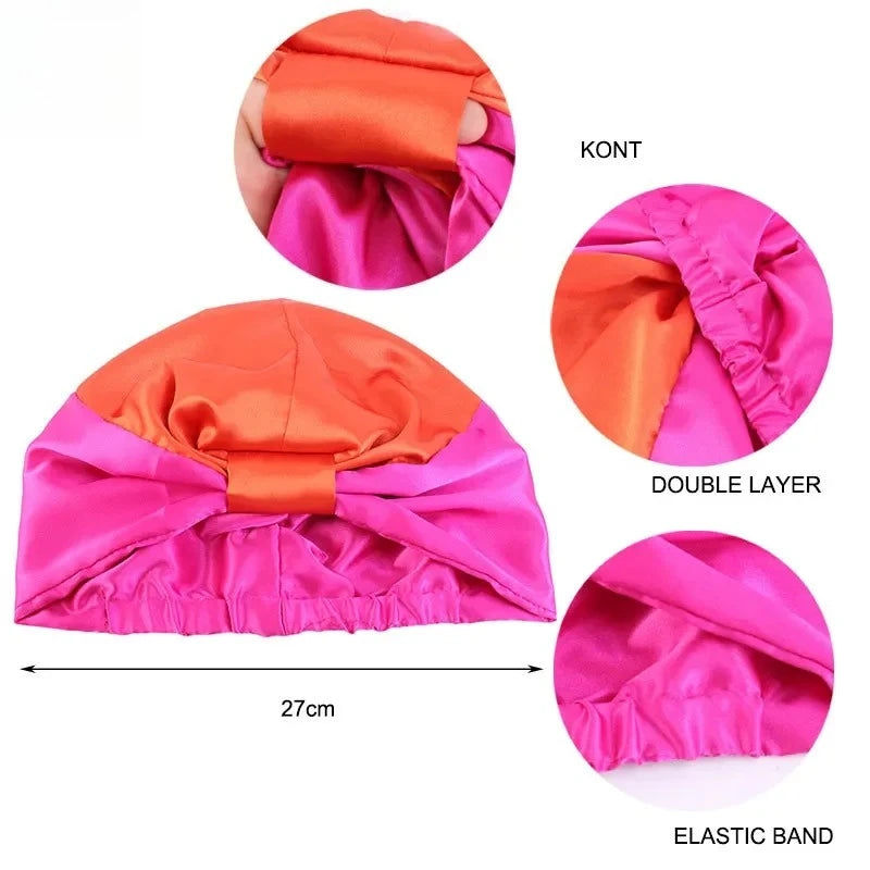 Double Layer Satin Sleep Bonnet for Women Adjustable Hair Protector for Curly/Natural Hair Chemo Cap Nursing Night Cap Wide Band