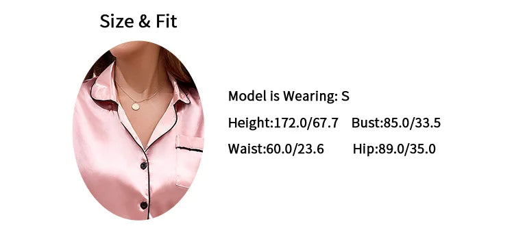 Satin Pajama For Women Home Clothes Pajamas Autumn Short Sleeve Turn-down Collar Tops & Pants Sleepwear 2 Piece Set Pyjama Femme