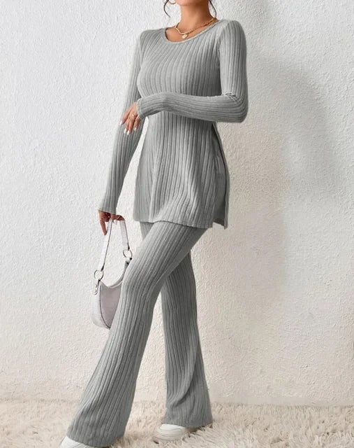 Autumn Winter Fashion Knit Suit 2024 Casual Loose Pullover+Elastic Long Pants Print Knitted Solid Two Pieces Sets Women Clothing