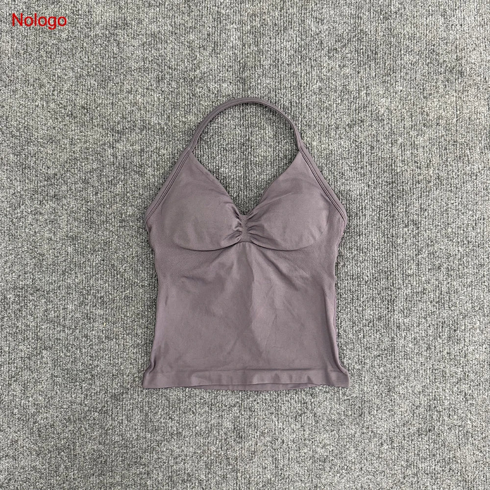 Impact Longline Strappy Top Women Seamless Yoga Tank Tops Ruched Backless Gym Clothes Workout Sleeveless Shirts With Buit In Bra