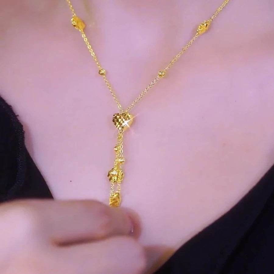Fashion 18 K Gold Color Heartlove Shape Pendant Necklace for Women Bride Clavicle Chain Birthday Wedding Jewelry Gifts Not Fade