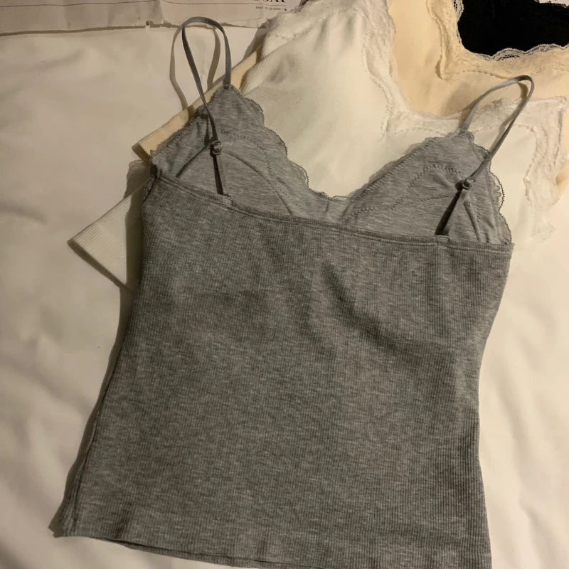Korean Lace Tank Top Women Cropped Cute Camis Sexy White Tank Tops Female Sleeveless Black Vest Summer 2025 Coquette Y2k Clothes