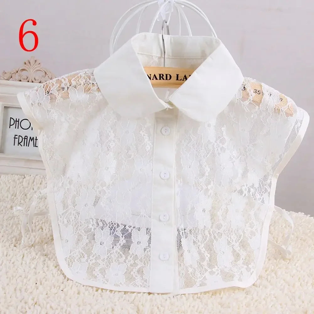 1Pcs Women Solid Color Shirt Cotton Lace Collars White & Black Blouse Spring Summer Vintage Detachable Clothes Shirt