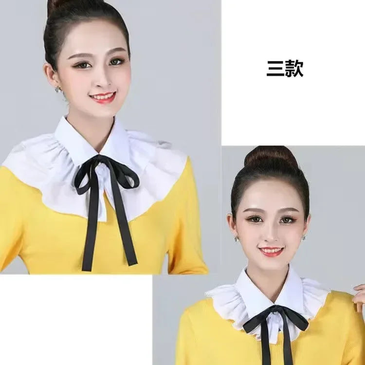 1Pcs Women Solid Color Shirt Cotton Lace Collars White & Black Blouse Spring Summer Vintage Detachable Clothes Shirt