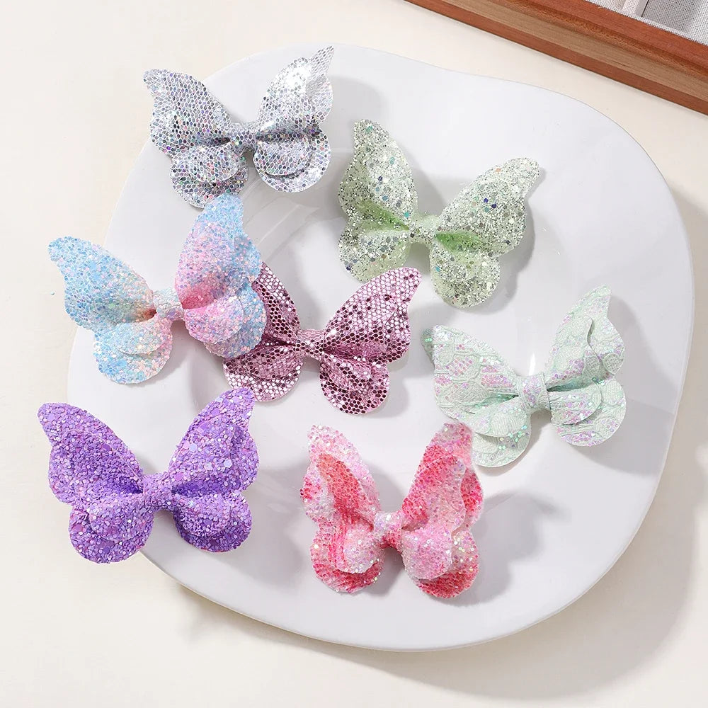2/4/5Pcs Women Girl Glitter Butterfly Hair Clip for Children Sequins Bow Hairpins Cute Headwear Trendy Hairgrip Hair Accessories