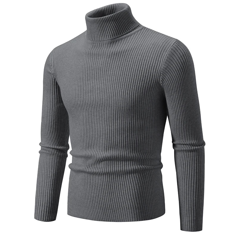 Spring Autumn New Men's High Neck Sweater Solid Color Pullover Knitted Tight Warm Top Casual Turtleneck Versatile Inner Matching