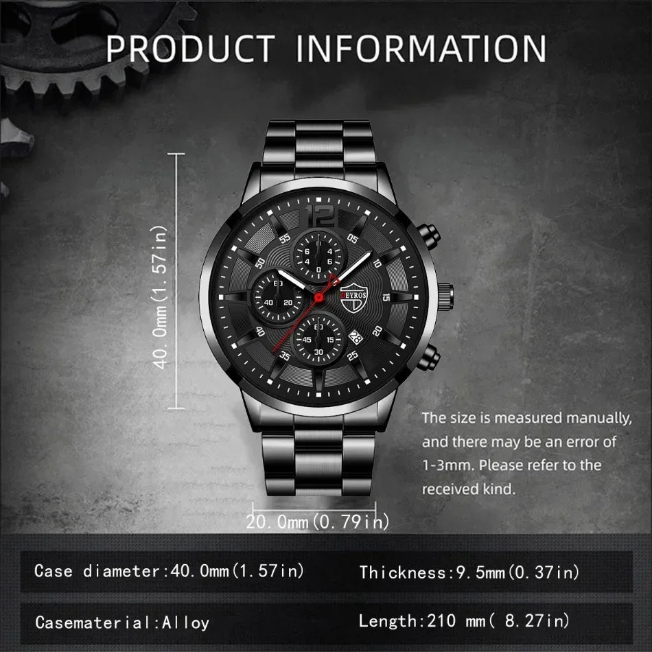 4pcs Classic Black Men's Watch Quartz Watches Are Suitable for Everyday Wear