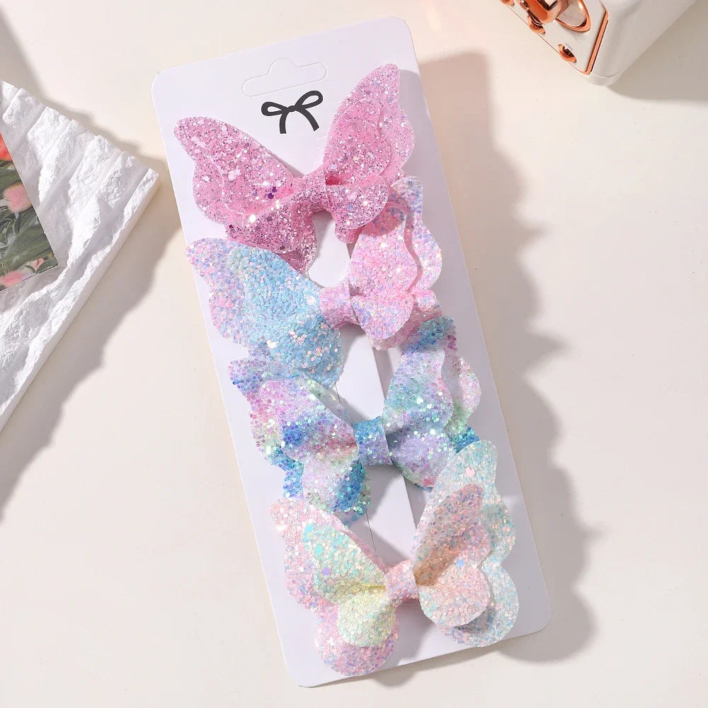 2/4/5Pcs Women Girl Glitter Butterfly Hair Clip for Children Sequins Bow Hairpins Cute Headwear Trendy Hairgrip Hair Accessories