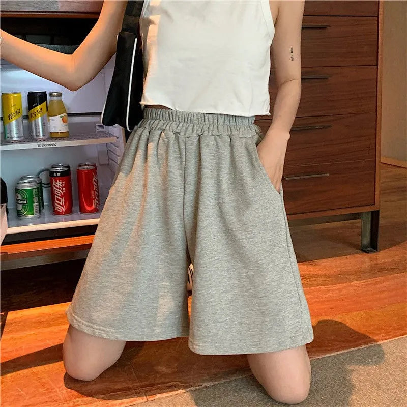 Elastic Waist Korean Style Short High Waist Pants Fitness Running Shorts Women Summer Harajuku Loose Casual Large Sports Shorts
