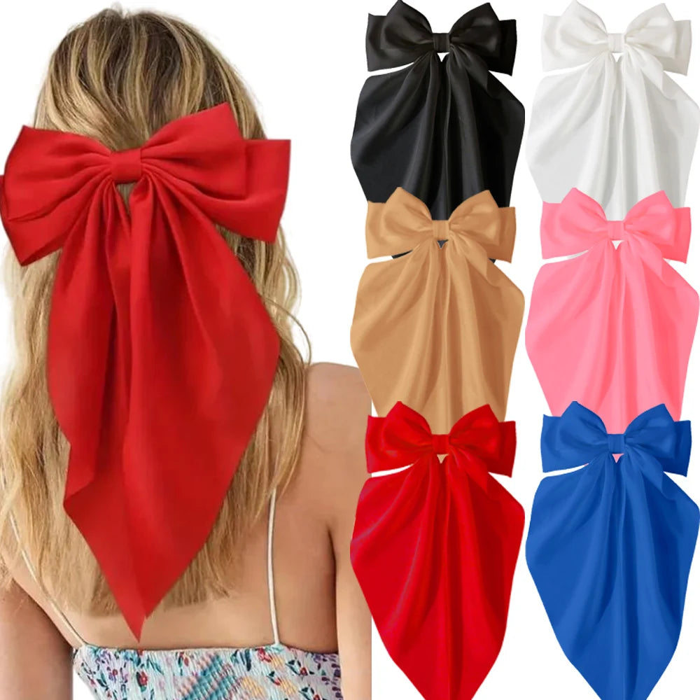 2/3/4/6/12pcs/set Silky Satin Oversized Bowknot Ribbon Hair Clip For Women Barrettes Metal Clips Aesthetic Hair Accessories