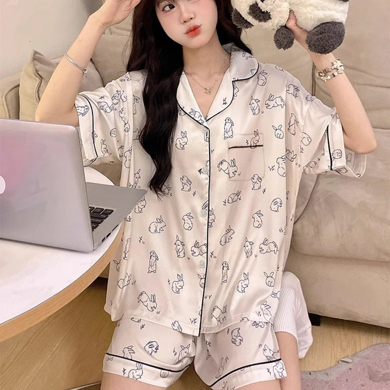 Ins Style Elegant Colorful Butterflies Women's Pajamas Trendy Fashion Design Summer Short Housewear 2024 New Y2k Ladies Homewear