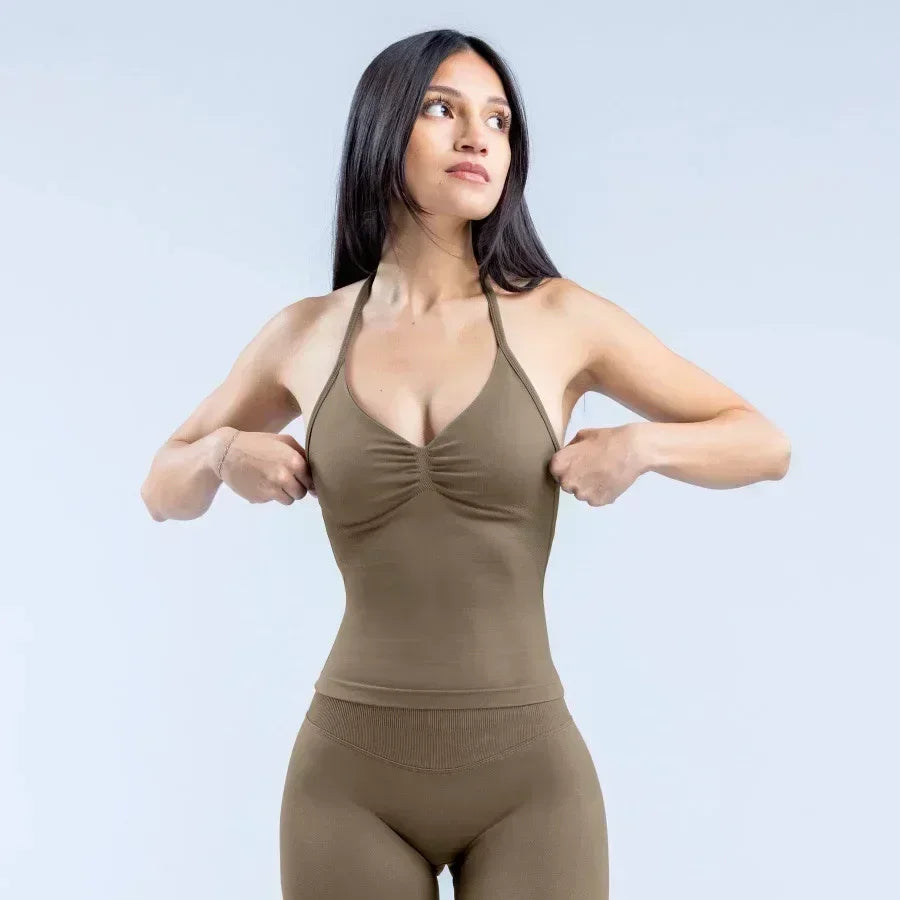 Impact Longline Strappy Top Women Seamless Yoga Tank Tops Ruched Backless Gym Clothes Workout Sleeveless Shirts With Buit In Bra
