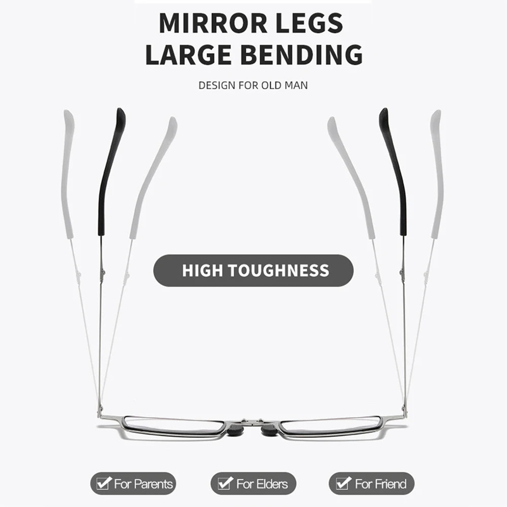 Portable Folding Reading Glasses Men Metal Round Square Anti Blue Light Eyewear Presbyopia Eyeglasses Frame Diopter +1.0 to +4.0