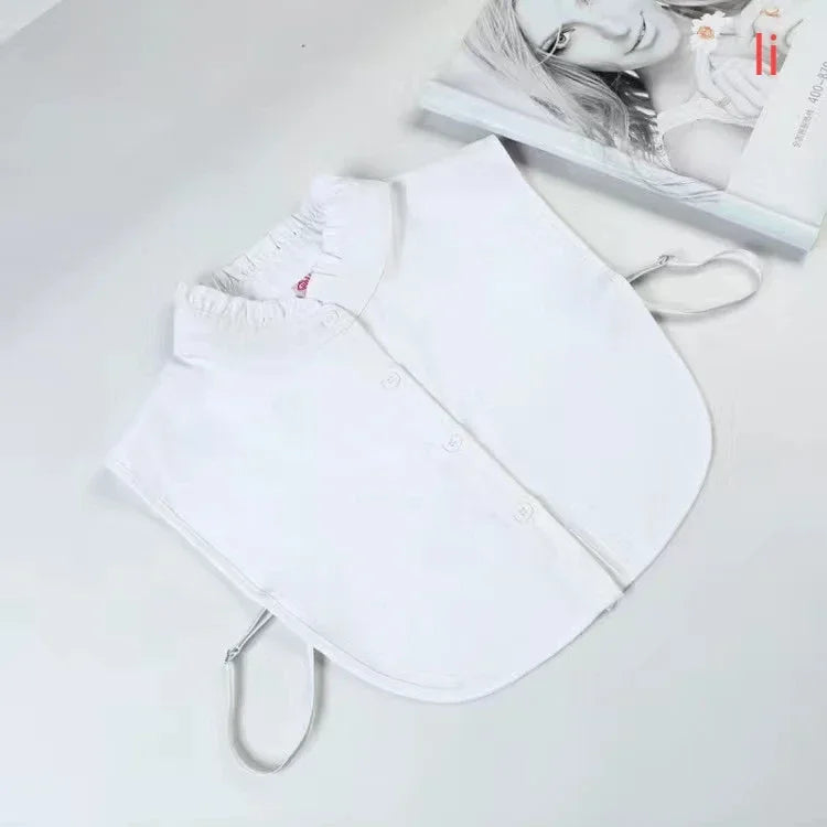 1Pcs Women Solid Color Shirt Cotton Lace Collars White & Black Blouse Spring Summer Vintage Detachable Clothes Shirt