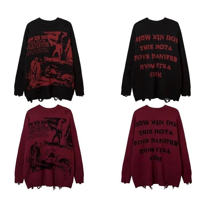 Dark Style Knitwear Sweater Men's Winter Clothes Pullover Jumper 2024 Y2k New Couple Sweaters  Gothic Vintage Streetwear Knit