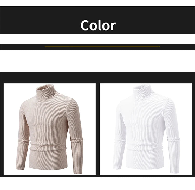 Spring Autumn New Men's High Neck Sweater Solid Color Pullover Knitted Tight Warm Top Casual Turtleneck Versatile Inner Matching