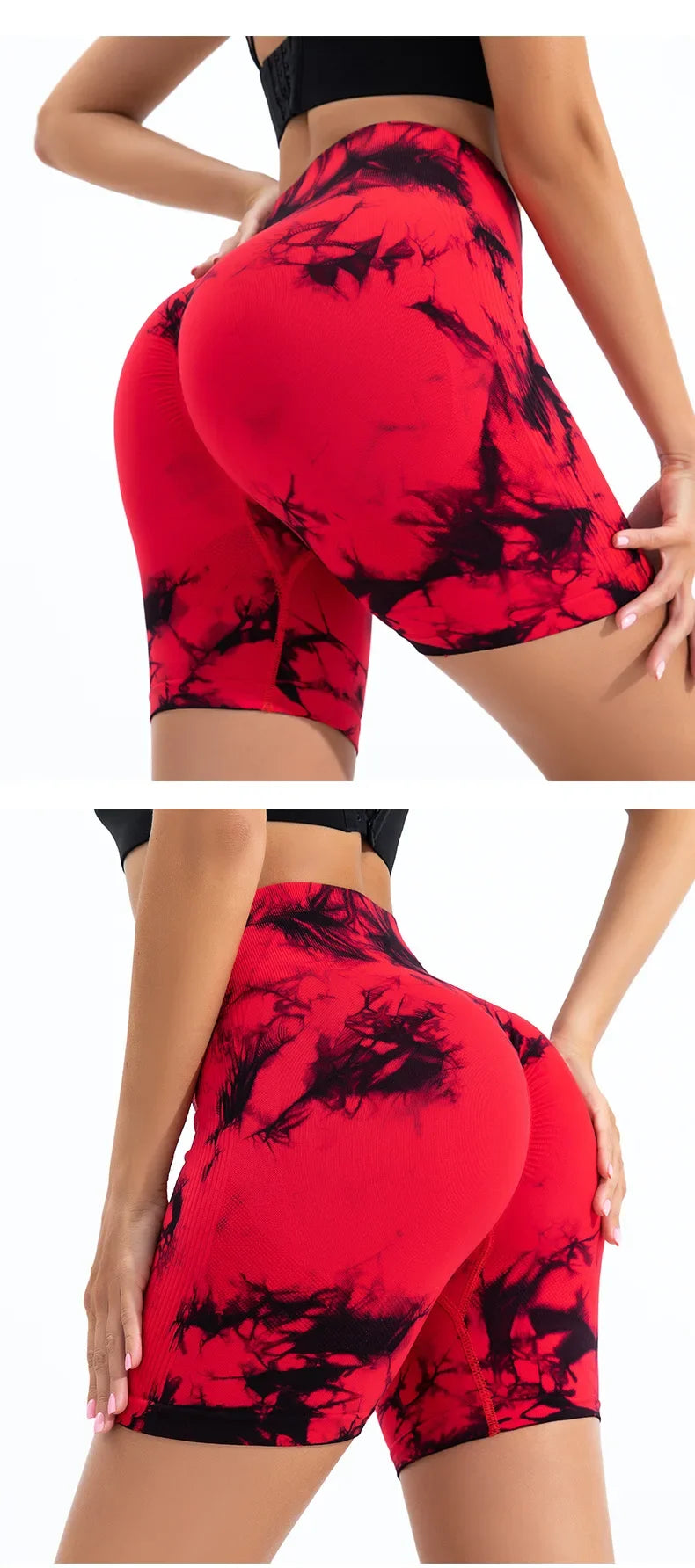 High Waist Yoga Shorts Women Seamless Push Up Shorts Gym Workout Running Shorts Tie Dye  Fashion Knit Slim Three Point Pants