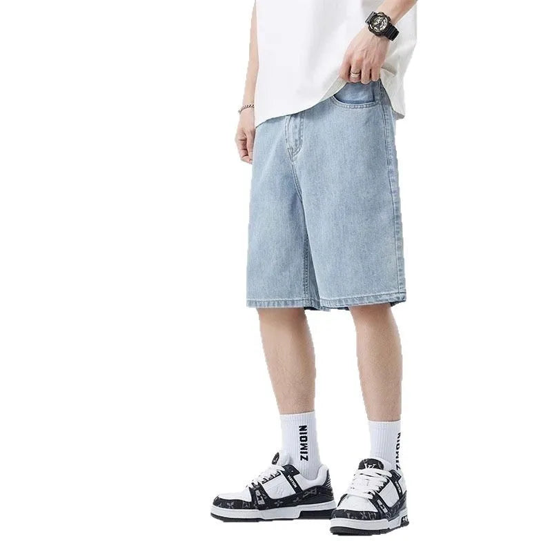 2025 New Baggy Jeans Shorts for Men Casual Loose Fit Wide Leg Denim Y2K Vintage Hip Hop Skateboard Long Male Streetwear