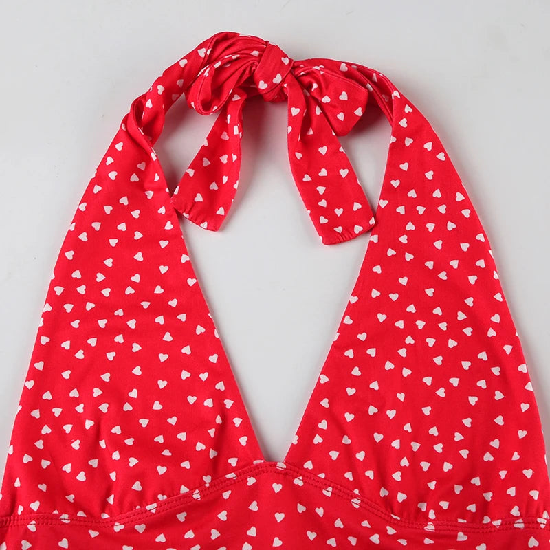 Women Sexy Halter Deep V Neck Top Slim Fit Backless Crop Tank Top Y2k Polka Dot Open Back Sleeveless Cami Tops