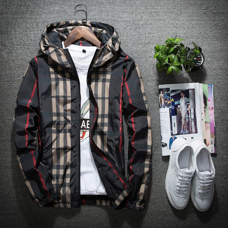 Jacket men's spring and fall new Korean Slim hooded versatile spring classic plaid blouse coat