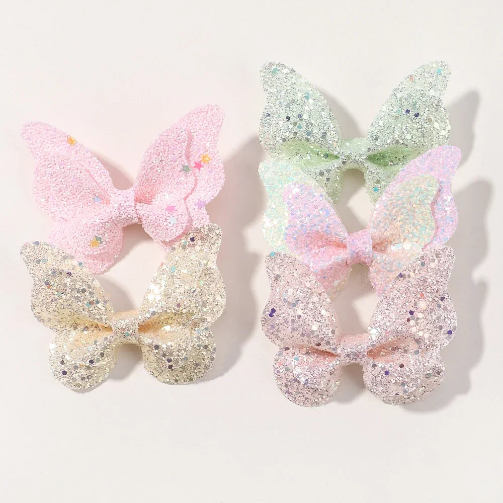 2/4/5Pcs Women Girl Glitter Butterfly Hair Clip for Children Sequins Bow Hairpins Cute Headwear Trendy Hairgrip Hair Accessories