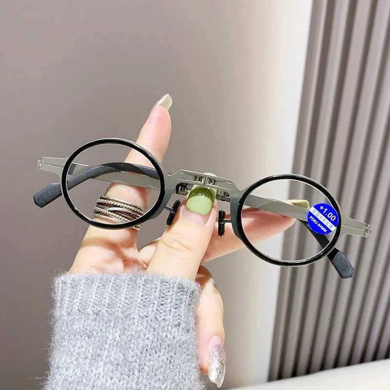 Metal Folding Reading Glasses with Case Men Women Portable Presbyopia Eyewear Round Square Blue Light Blocking Computer Glasses