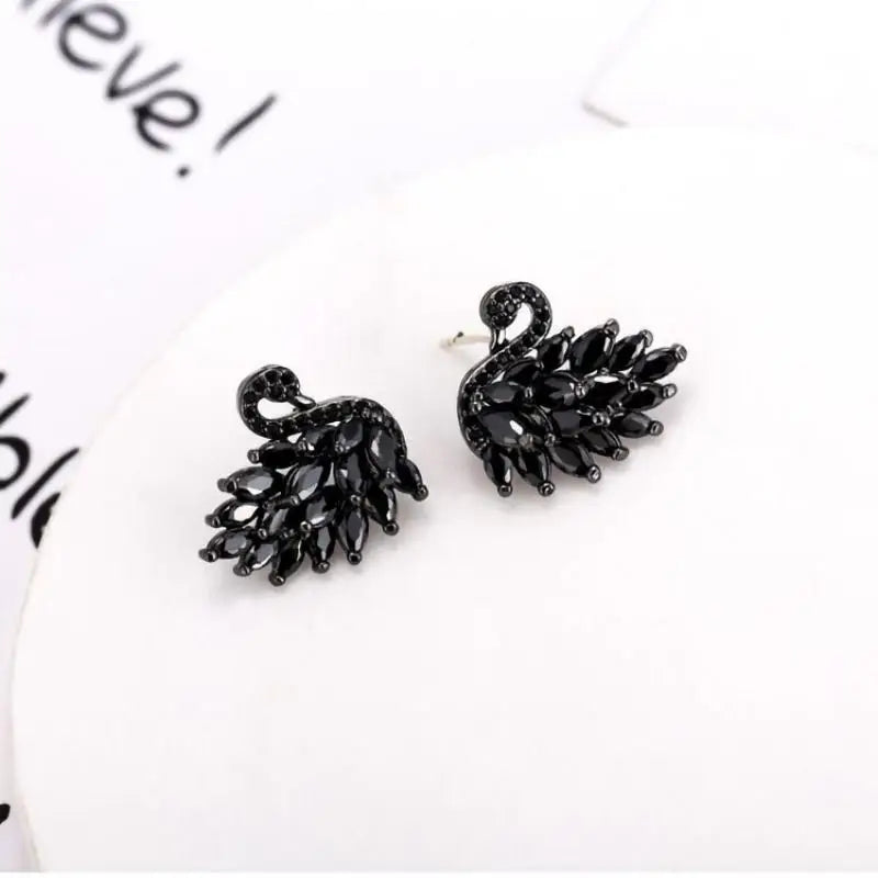 Elegant Rhinestone Black Swan Earrings For Women Korean Fashion Zircon Swan Bird Animal Earrings Lady Party Jewelry Girls Gifts