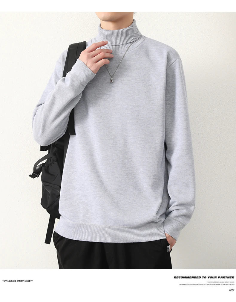 Mens Winter Sweater Thick Warm Knitwear Man Classic Solid Bottom Shirts Men's Pullover White Beige Korean Fleeced Clothes
