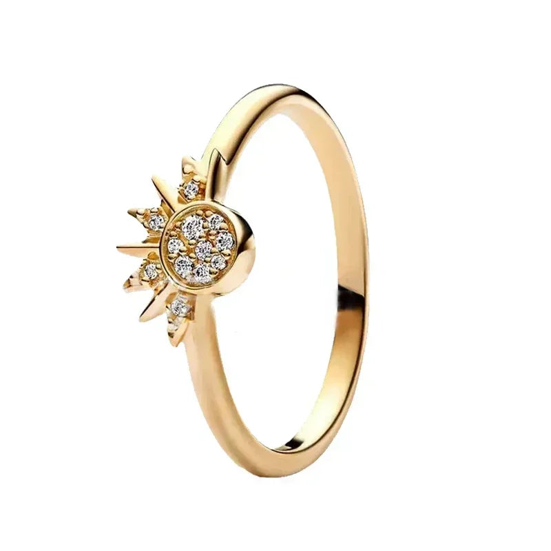 New 925 Sterling Silver Shiny Classic Gold Color Crown Bow Heart-shaped Rings Exquisite Luxury Charm Women's Jewelry Party Gifts