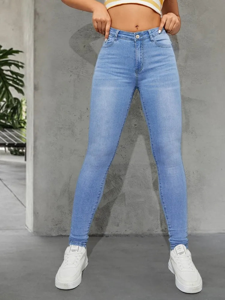 Blue all season fashionable tight jeans