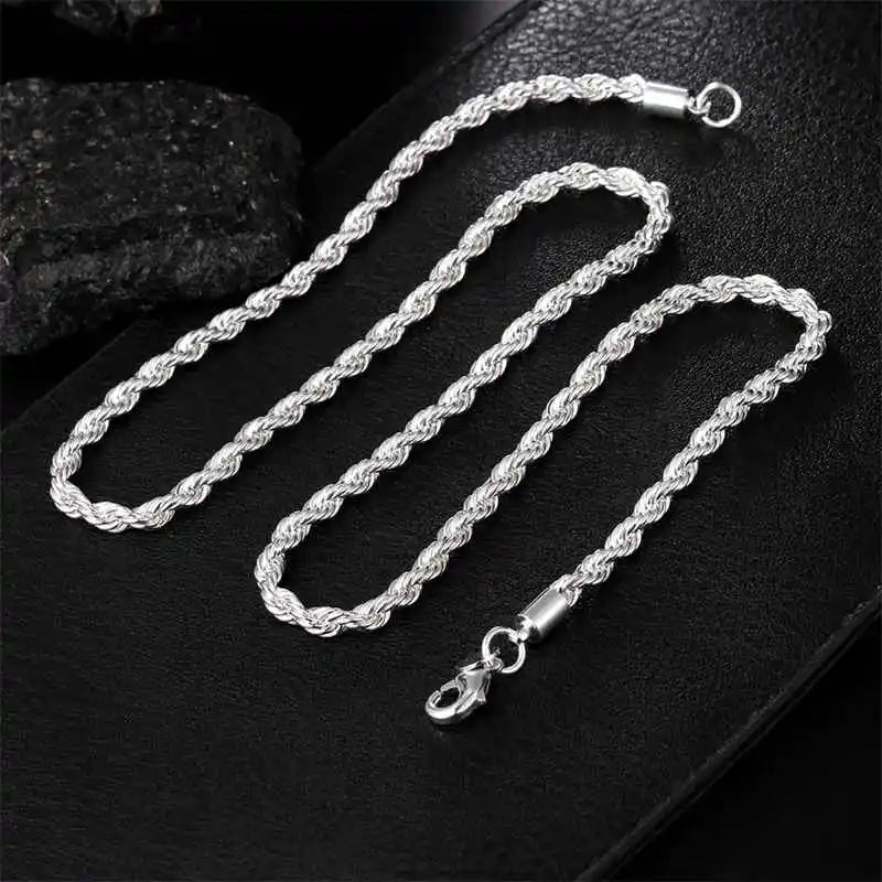 925 Silver Wholesale Noble 45-60cm 18K Gold 4mm Rope Chain Necklace for Women Man Fashion Wedding Charm Gift Jewelry 18-24Inch