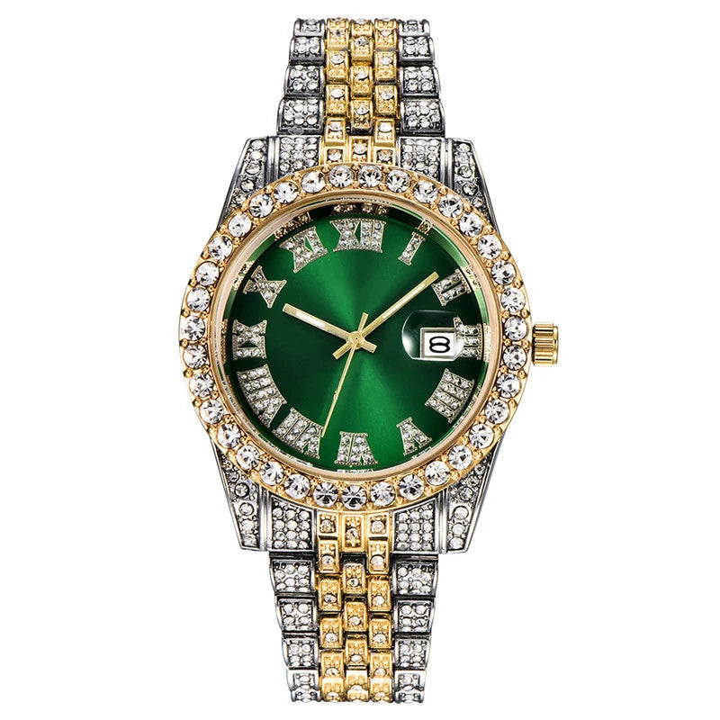 New Fashionable Full Diamond Men's Watch for Foreign Trade, Starry Sky Calendar, Quartz Interroom Gold Men's Steel Belt Watch
