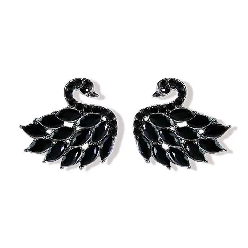 Elegant Rhinestone Black Swan Earrings For Women Korean Fashion Zircon Swan Bird Animal Earrings Lady Party Jewelry Girls Gifts