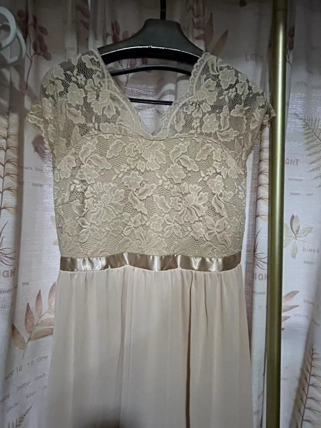Lace Edge Splicing Chiffon Double V-neck Long Formal Evening Dress
