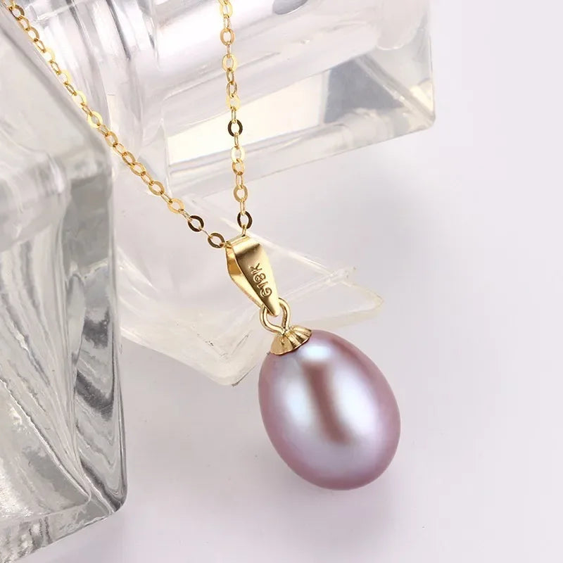 Dainashi Real Pure 18K Gold Jewelry Necklace&Pendant,Natural Freshwater Pearl Women Pendant,Fine Jewelry With Gift Box For Lover