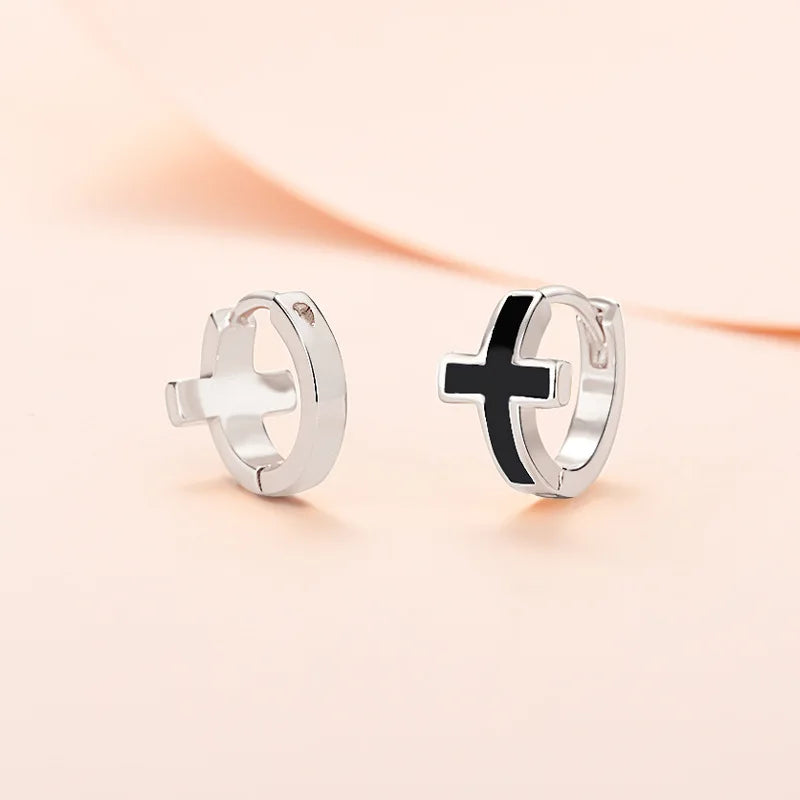2024 New Rhinestones Cross Earrings for Men Personality Hip-Hop Pair Stainless Steel Stud Earrings Male Women's Party Jewelry