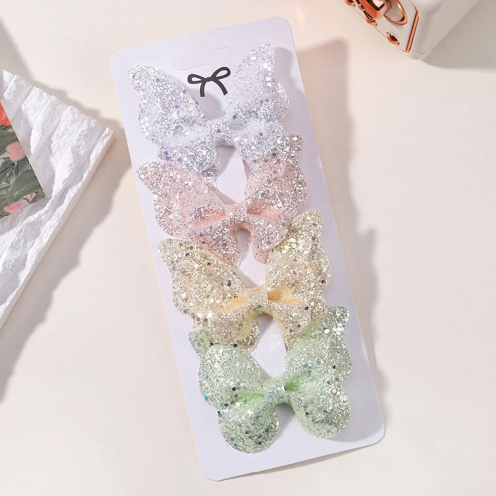2/4/5Pcs Women Girl Glitter Butterfly Hair Clip for Children Sequins Bow Hairpins Cute Headwear Trendy Hairgrip Hair Accessories