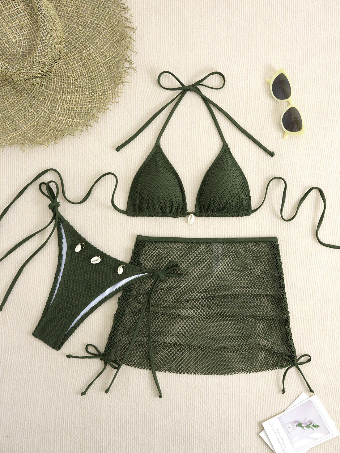 New Sexy Net Bikinis Female Swimsuits Women Three-Piece Swimwear Beach Swim Wear Bathing Suits Brazilian Bikini Set Pool Bather