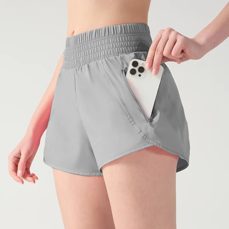 Women's Athletic Shorts High Waisted Running Biker Shorts Sporty Gym Elastic Workout Shorts With Pocket