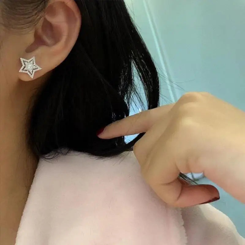 Trend Silver Color Star Crystal Stud Earrings for Women Exquisite Geometry Ear Jewelry Accessory Wholesale Girl Gift