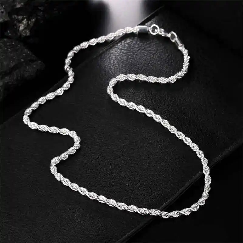 925 Silver Wholesale Noble 45-60cm 18K Gold 4mm Rope Chain Necklace for Women Man Fashion Wedding Charm Gift Jewelry 18-24Inch