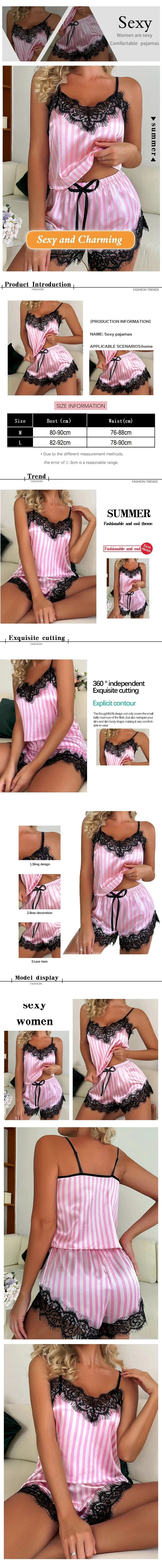 Two Piece Womens V-Neck Sexy Lace Lingerie Suspender Pajama Shorts Set Casual Woman Sleeveless Sexy Pajama Set Female Nightdress