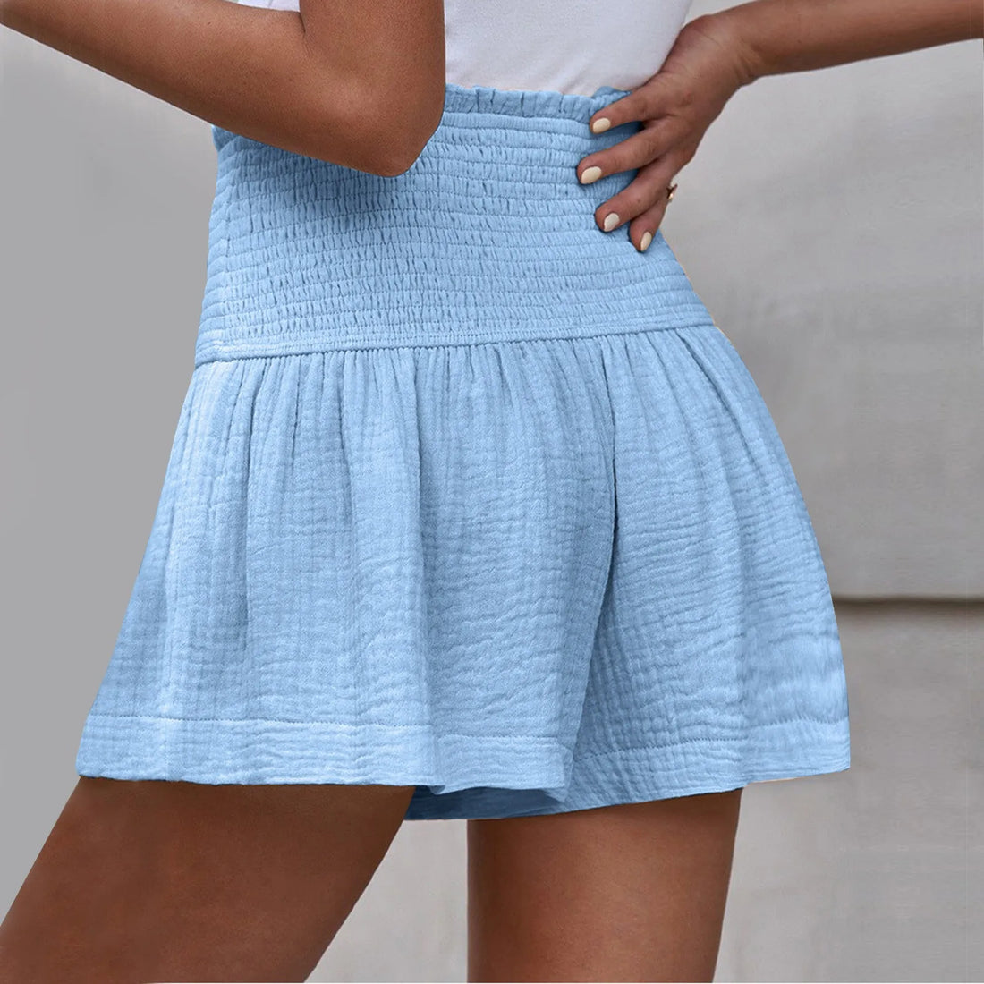 Women Shorts Ladies Casual Solid Color Breathable Fashion Wide Leg Shorts For Women Summer Female Pleated Shorts