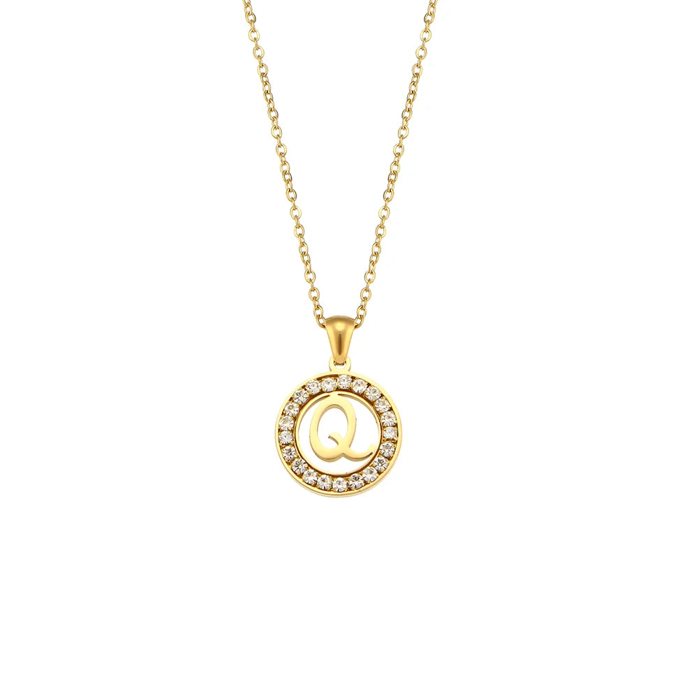 E.B.belle Hollow Round Zircon Paved 26 Alphabet Initial Necklace Ladies Elegant Birthday Gift 18K Gold Plated Letter Necklace