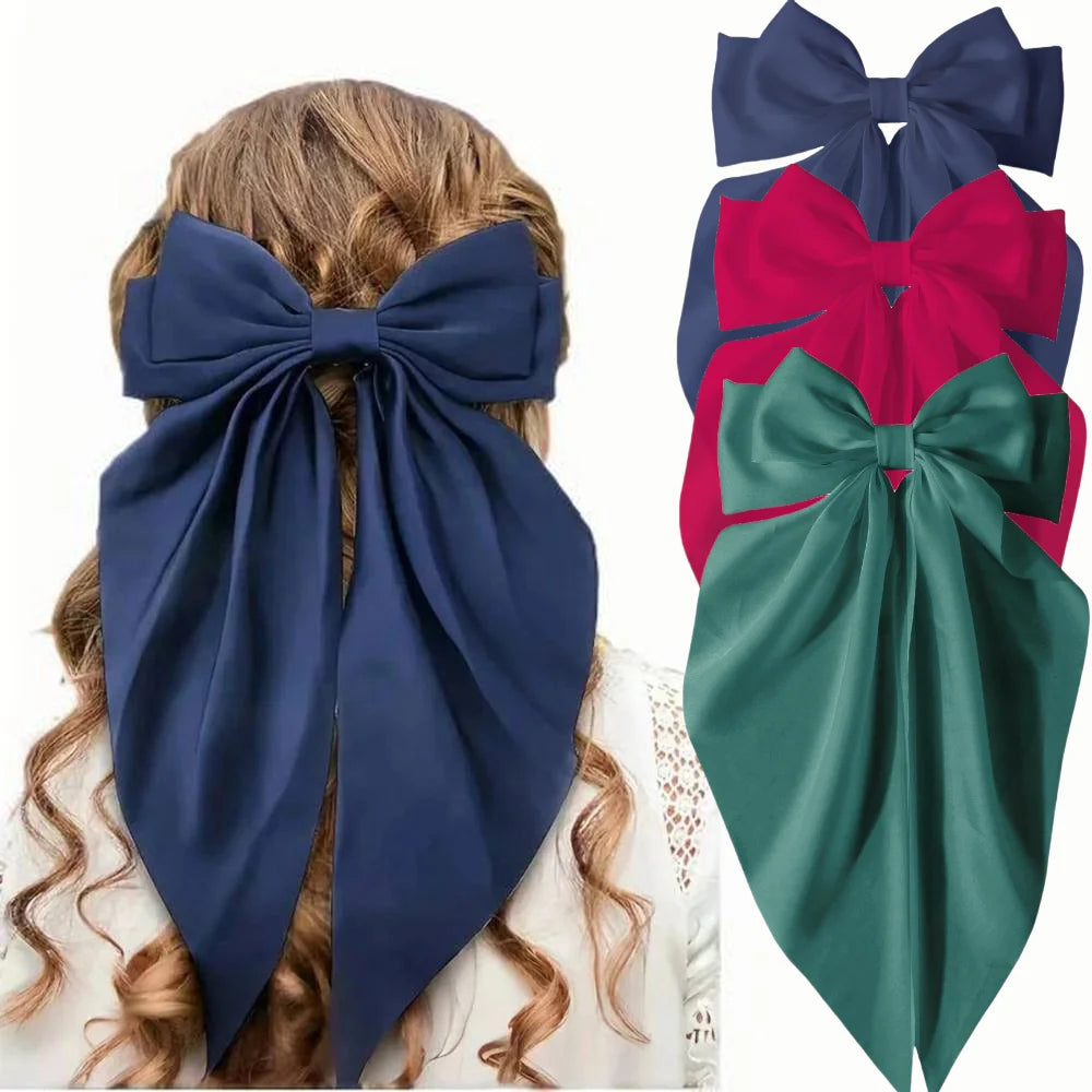 2/3/4/6/12pcs/set Silky Satin Oversized Bowknot Ribbon Hair Clip For Women Barrettes Metal Clips Aesthetic Hair Accessories